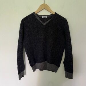 Gran Sasso Italy Mens 100% Virgin Wool V-Neck Sweater Charcoal Contrast Trim